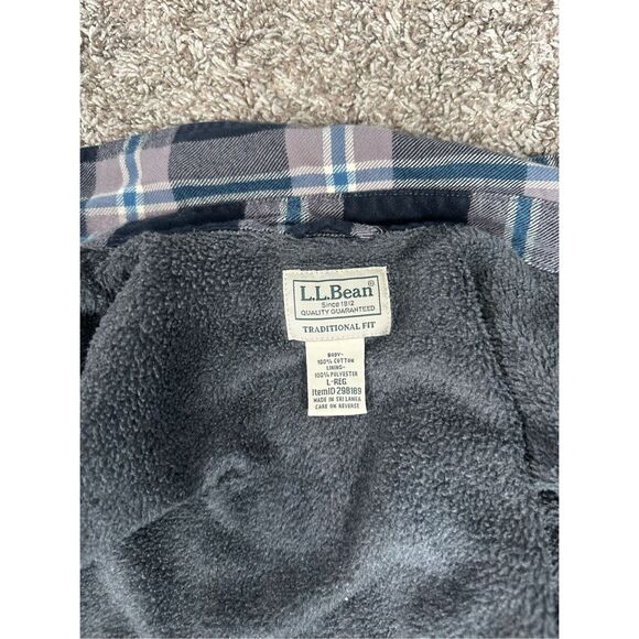 L.L. Bean Men’s L Fleece-Lined Flannel Shirt Traditional Fit Plaid Shacket Black - Picture 4 of 13